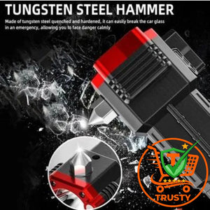 8-in-1 safety hammer flashlight with rechargeable feature on a white background